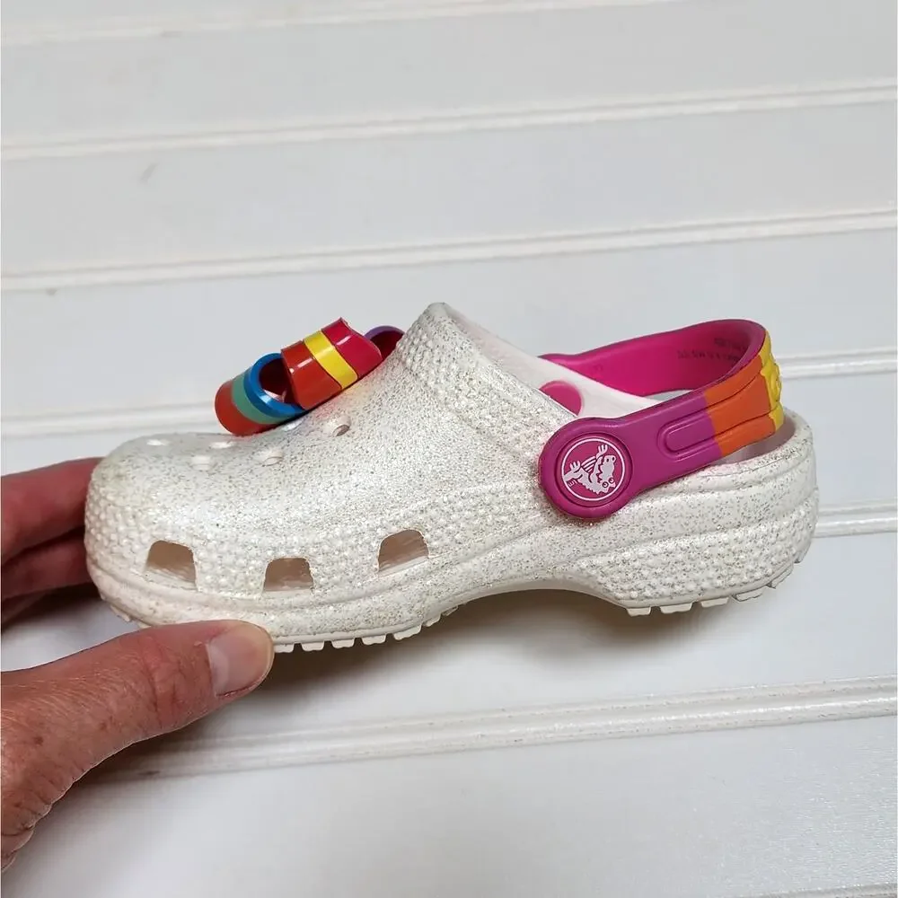 Crocs Kids Fun Lab Jojo Siwa Clogs Sandals Size 8 Toddler Glitter White